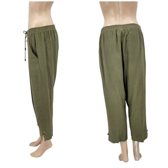 Stonebridge Vintage Green Linen Animal Print Safari Matching Set Blouse Trousers - Picture 3 of 15